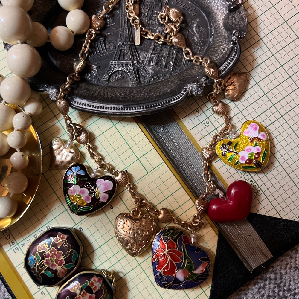 Gold and Multicolor Heart Pendant Necklace